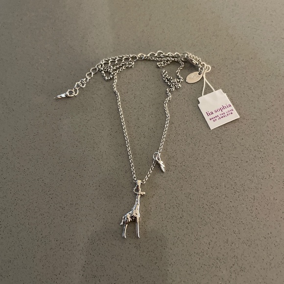 New lia sophia Lanky giraffe necklace silver tone - Picture 2 of 6